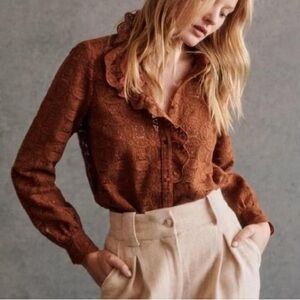 Sézane Chlo Lace Guipure Blouse in Autumn Brown